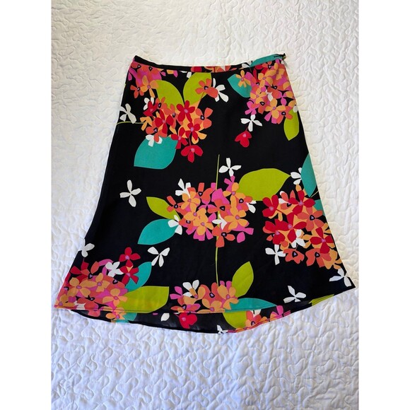 Annex Casual Corner Black Floral Print Side Zip Flowy A-line Skirt size 4 - Picture 1 of 6